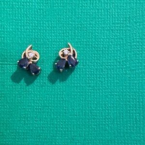 Real Diamond and Sapphire Gold  Earrings